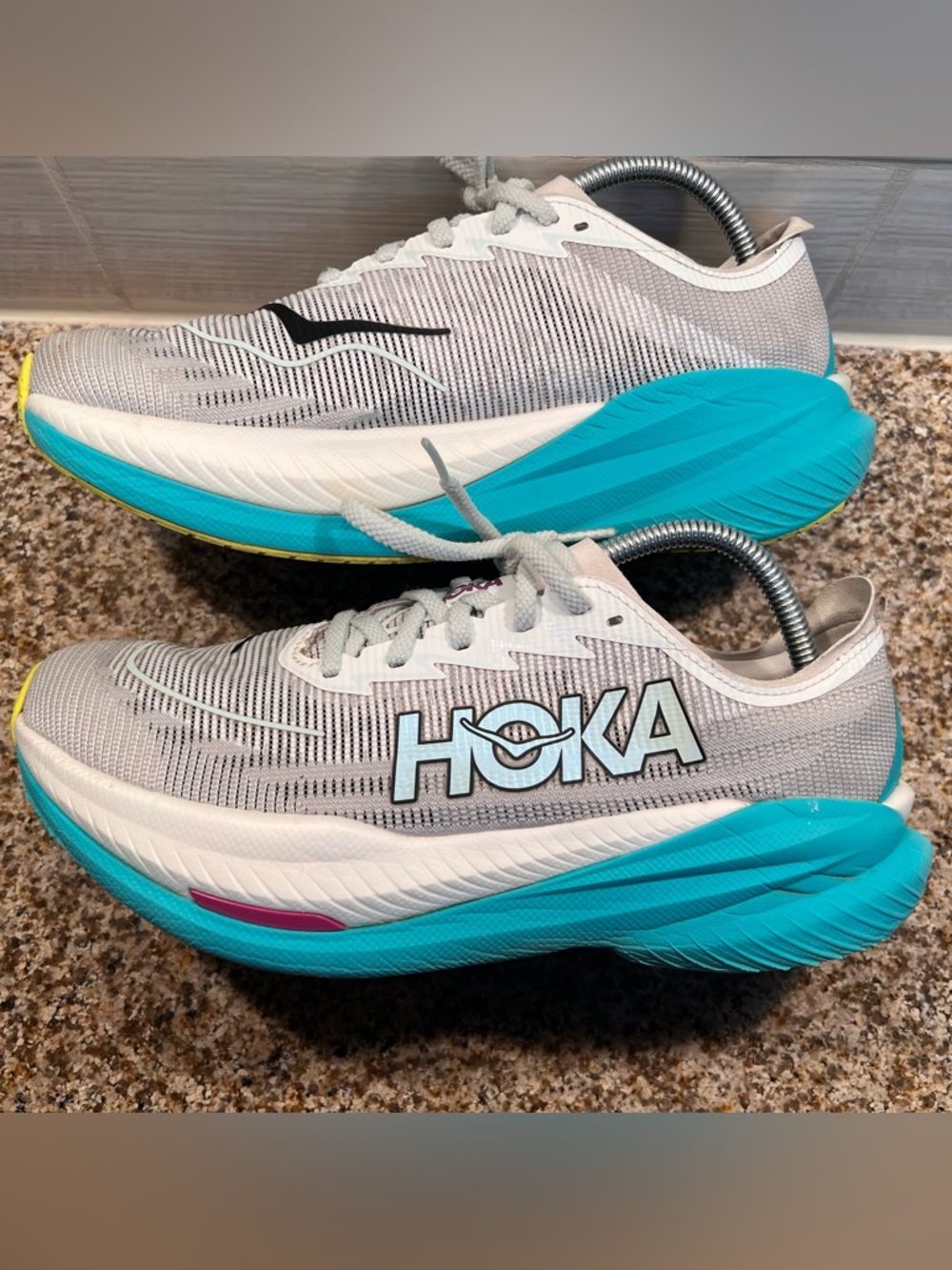 Hoka Women's Light Gray & Teal Road Running Shoes